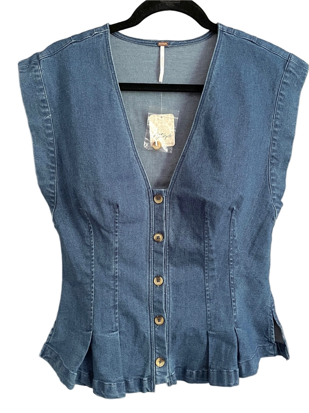Free People Dylan Pleated Denim Vest Top - Large, new with tags! - Picture 2 of 11
